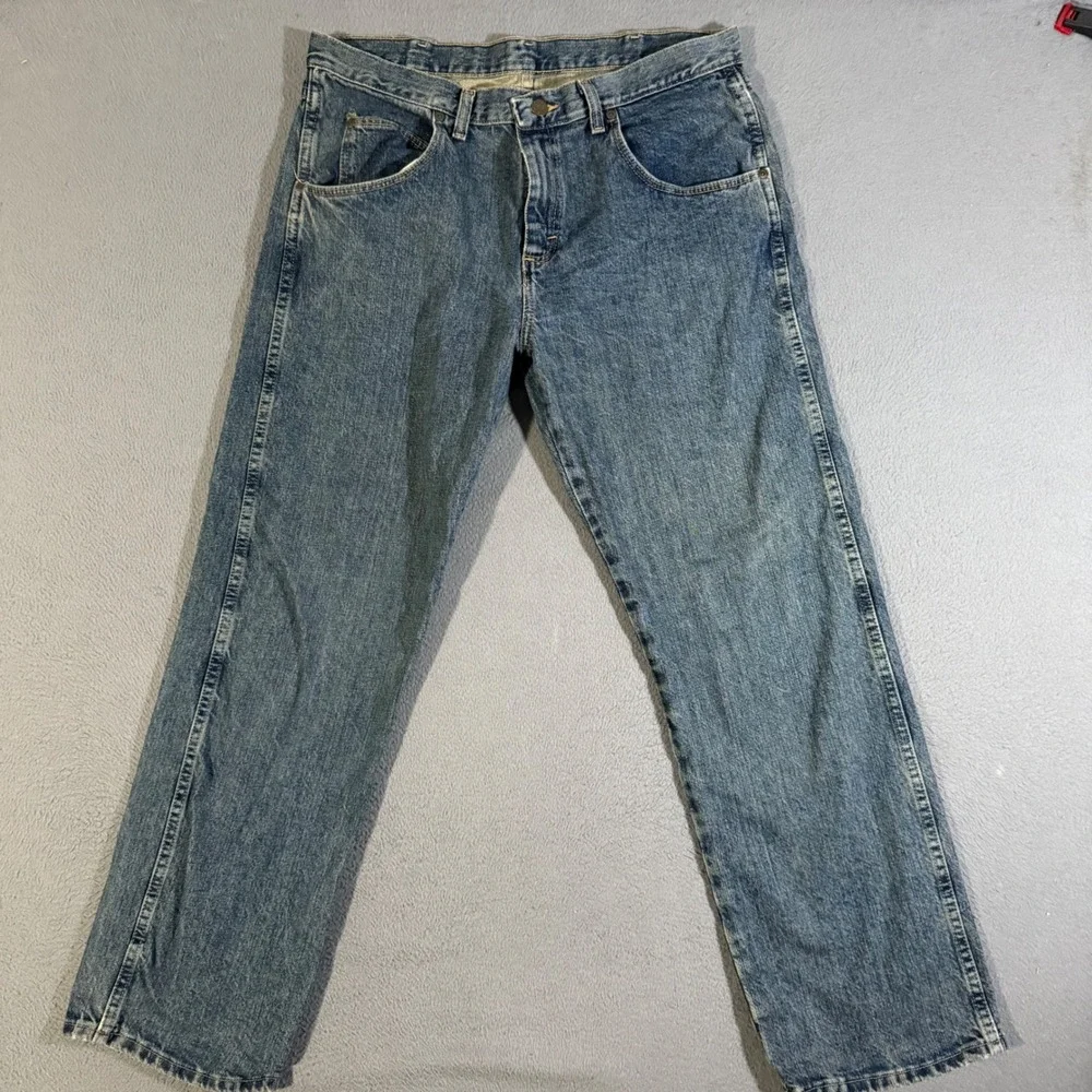 Wrangler Blue Denim Straight Leg Jeans Casual‎ Workwear Pants Men's Size 34x30